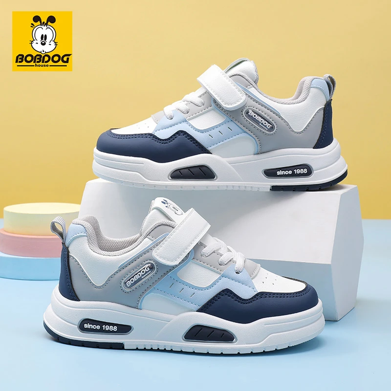 巴布豆家族男童鞋子2025春秋新款透气皮面防水运动鞋男大童板鞋子