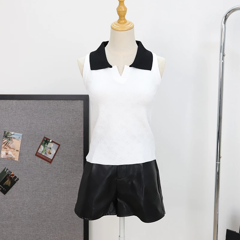 polo领冰丝针织衫女2025年新款印花字母设计感百搭小众无袖背心女