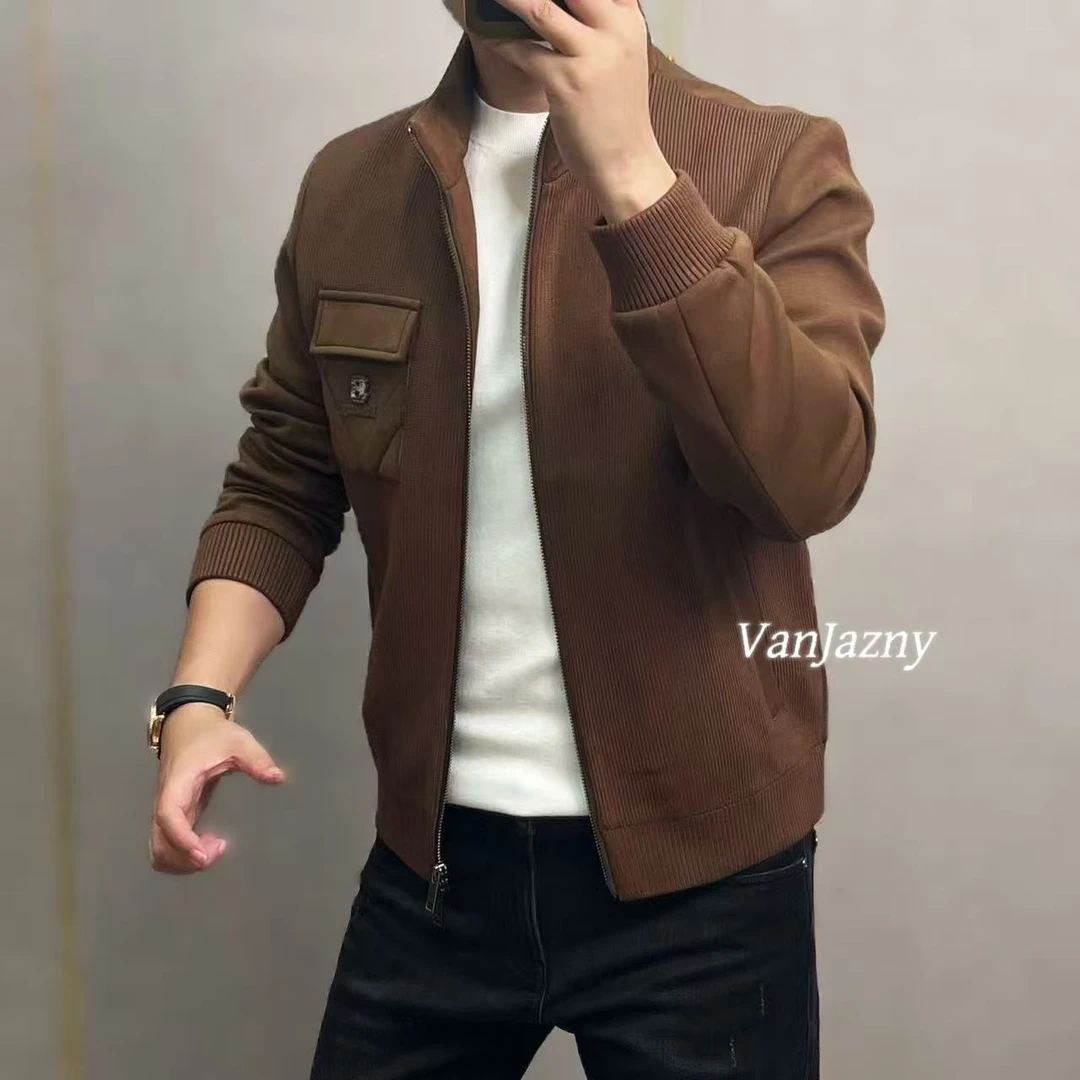 【VanJazny】新款高端男士时尚针织拼接立领简约夹克8153