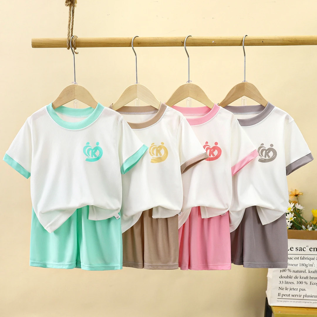 休闲居家服包装家居服套装运动上衣宽松公主风冰丝套装儿童+年童