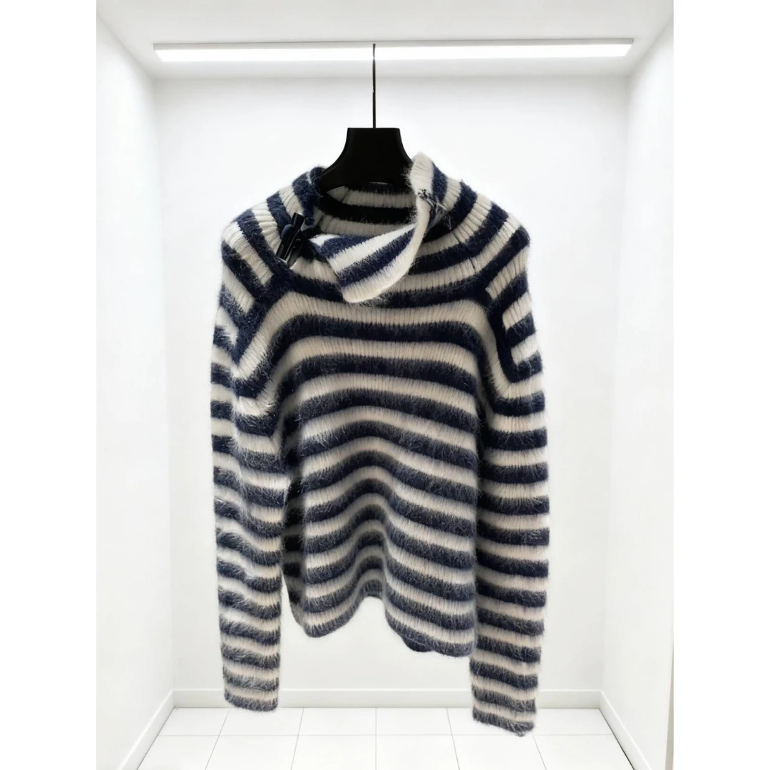 巨推荐！！糯软亲肤高级感撞色条纹套头针织衫女装毛衣软糯宽松上衣