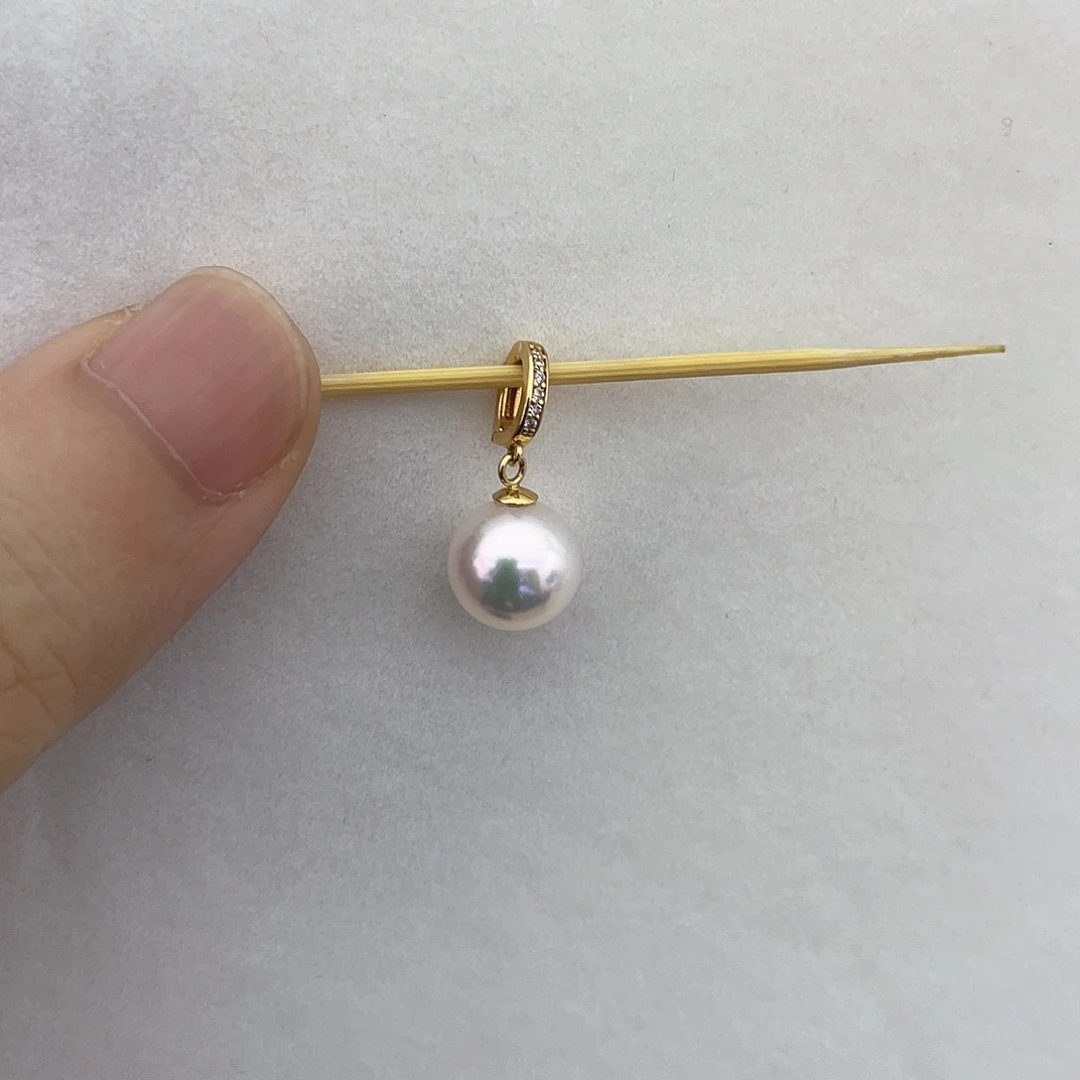 海水珍珠吊坠(赠链)18K金镶嵌8.5-9万能扣