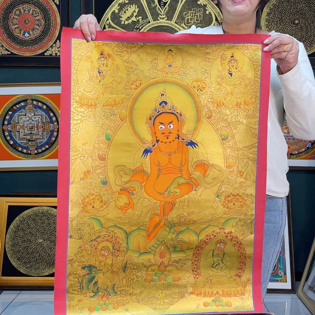 卷轴画五路财手绘金箔唐卡