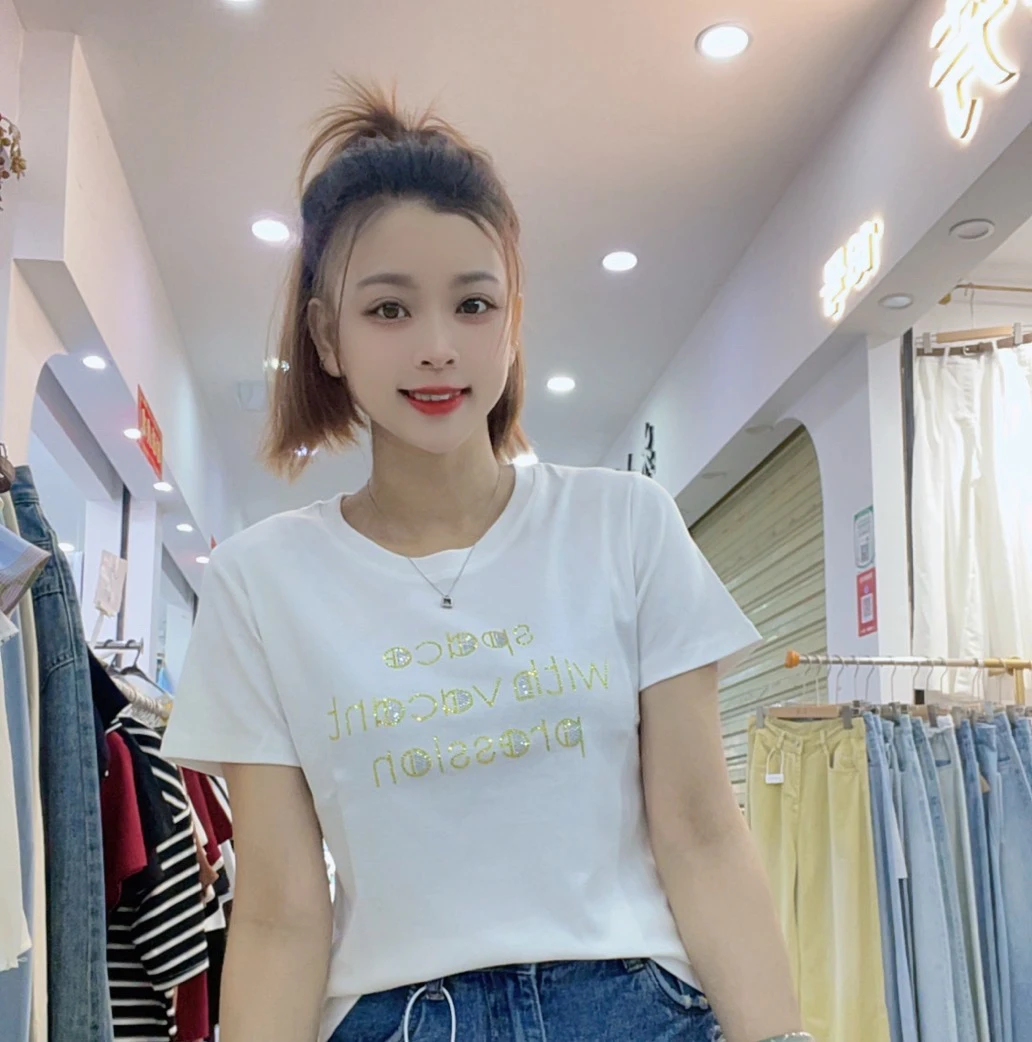 [菲菲家]夏季圆领彩色镶钻修身上衣73