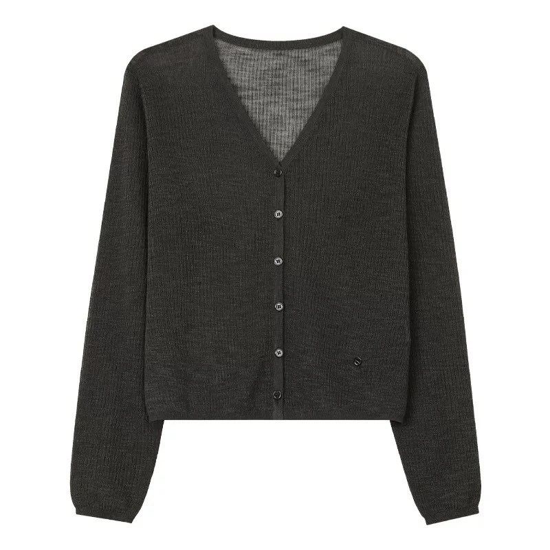 /深灰防晒/夏季新款针织薄款开衫女经典纯色上衣 衣长50 95230