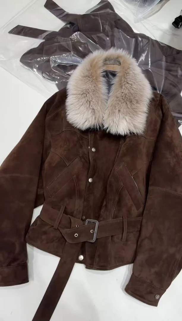 美式复古水洗毛领外套高级感冬新款宽松加厚小个子派克服外套