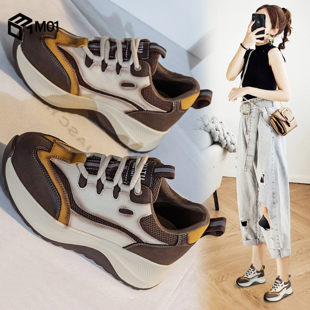 M01厚底老爹鞋女新款秋冬加绒巨好看不累脚百搭显脚小运动休闲鞋