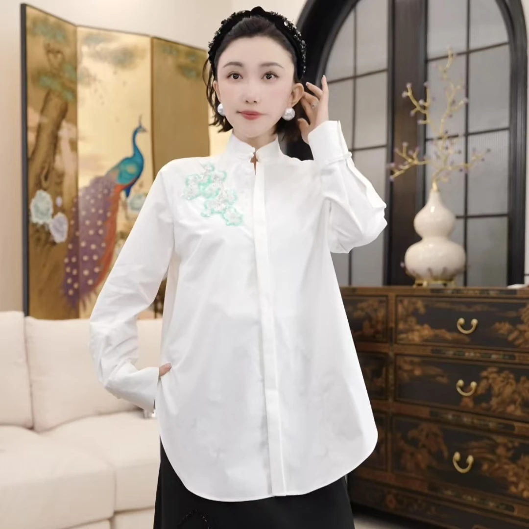 Betty Bairn【梅李】高端翻领100棉刺绣衬衫25B-BW8812