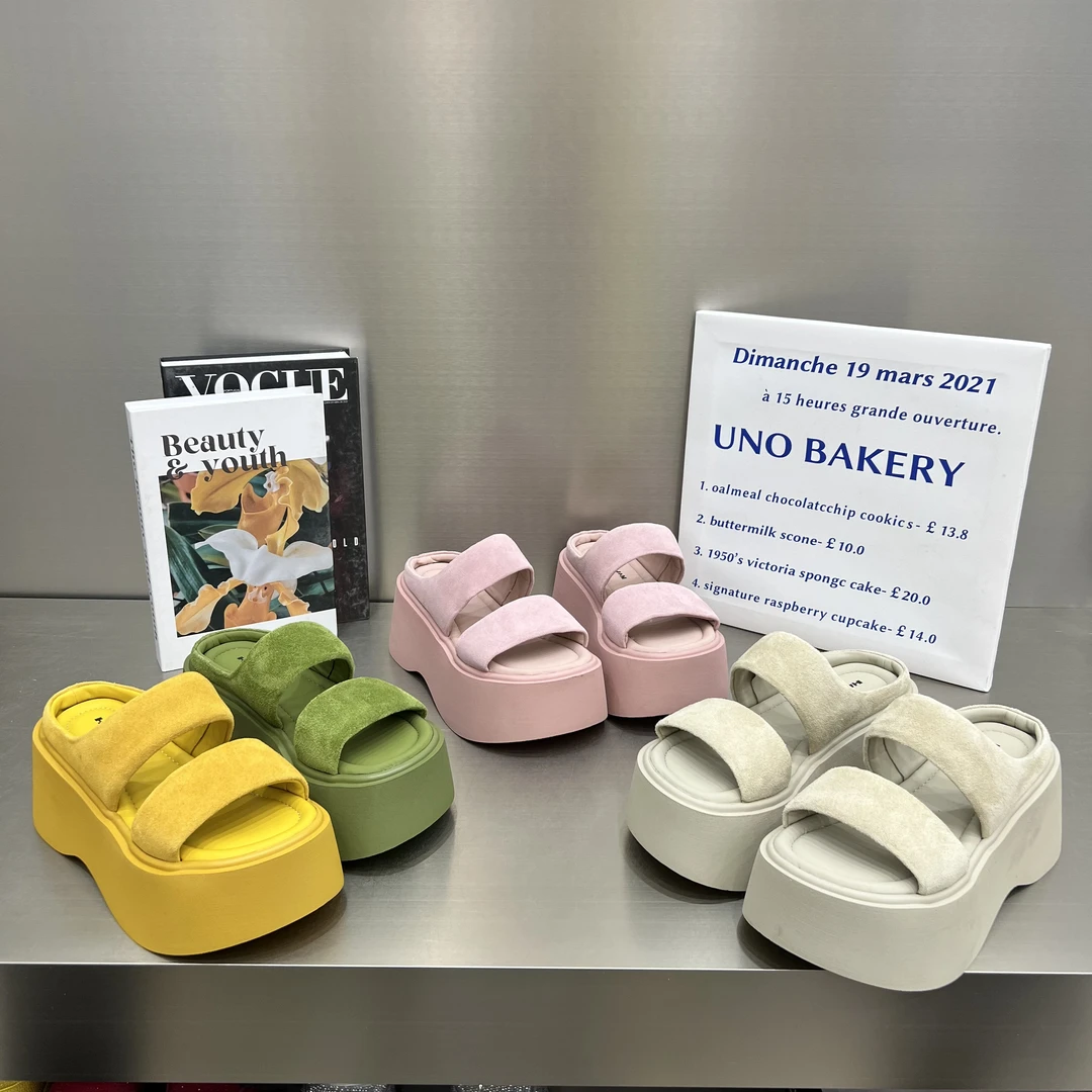 时尚百搭休闲潮鞋拖鞋松糕厚底舒适夏季露趾外穿松糕底高跟