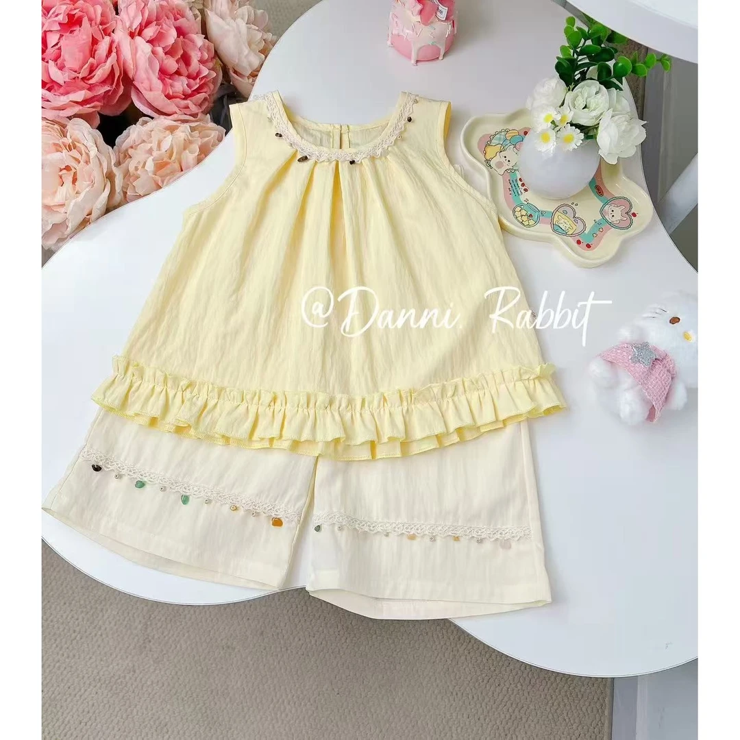 【Dannirabbit】"民族风+精致花边”无袖超仙儿童套装Y-1064