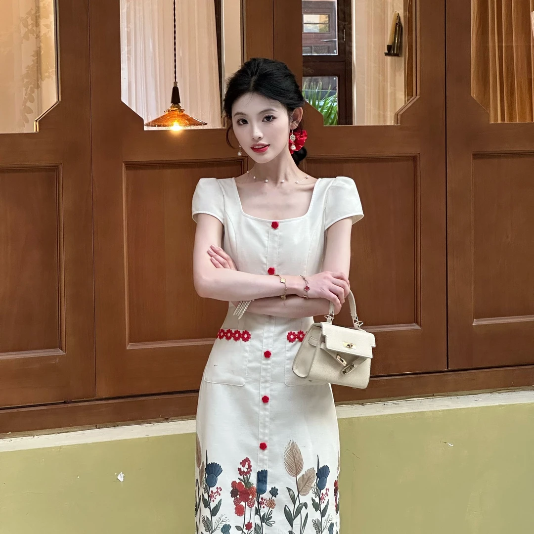 小八定制【绘梦】25夏季小众设计流行时尚法式复古连衣裙 00097 LSC