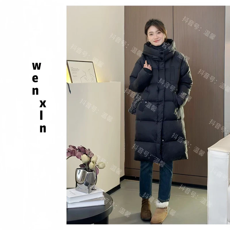 【温馨自制】90绒现货新款中长款过膝羽绒服女宽松百搭加厚冬季外套