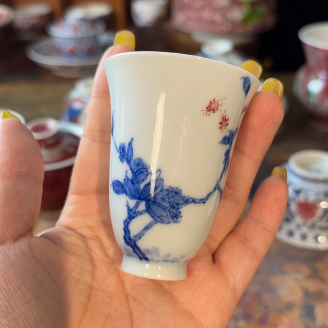 瓷青花手绘闻香杯杯