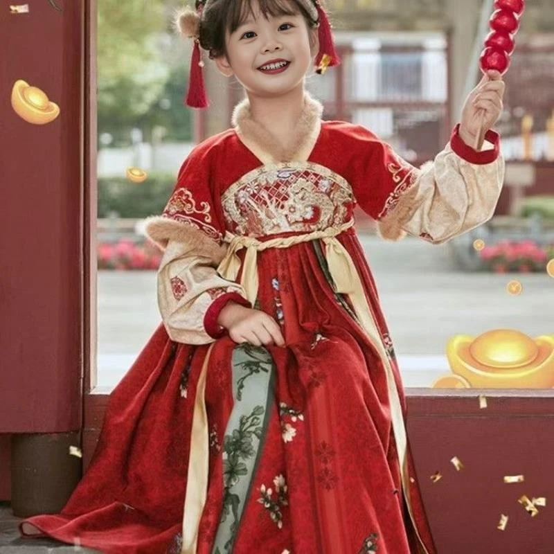 新款汉服女童冬款儿童古风古装拜年服女宝宝秋冬中国风唐装过年服