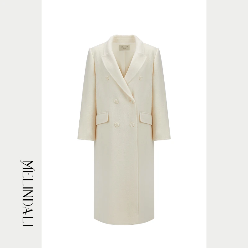 MelindaLi冬季白色飒气双面呢大衣时尚秋季毛呢简约春秋秋冬轻奢