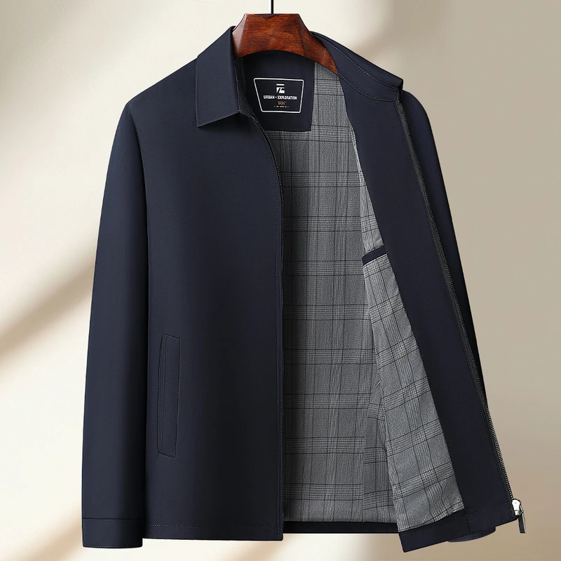 2025秋装新款中老年男士商务行政翻领夹克外套上衣简约休闲茄克衫