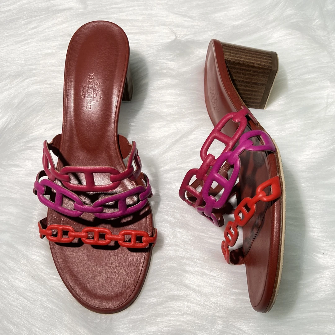 99新 Hermes/爱马仕 镂空一字凉拖 5cm 37码 公价7.5k c0141
