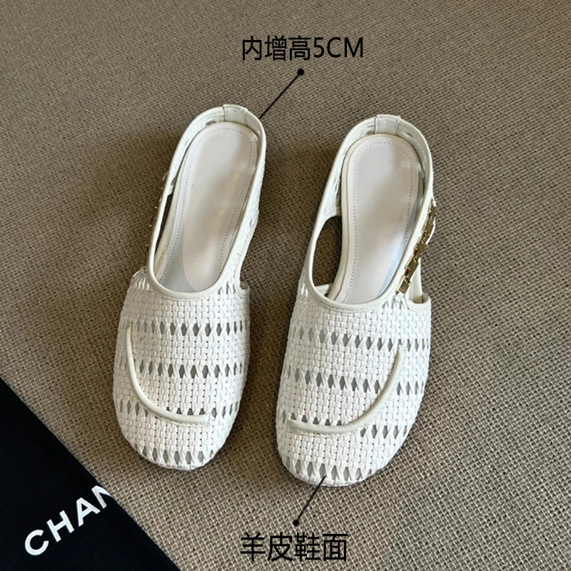 【DR官方正品】OMG!版内增高5cm镂空包头半拖鞋夏季复古懒人法式