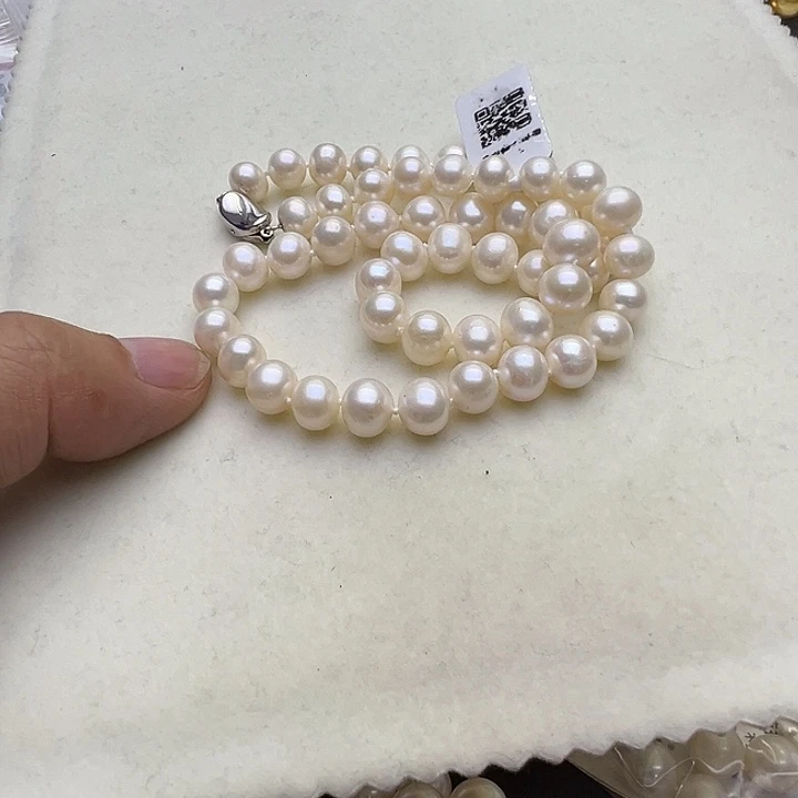 黄***躁银S925镶嵌淡水珍珠项链8-9mm珍珠项链