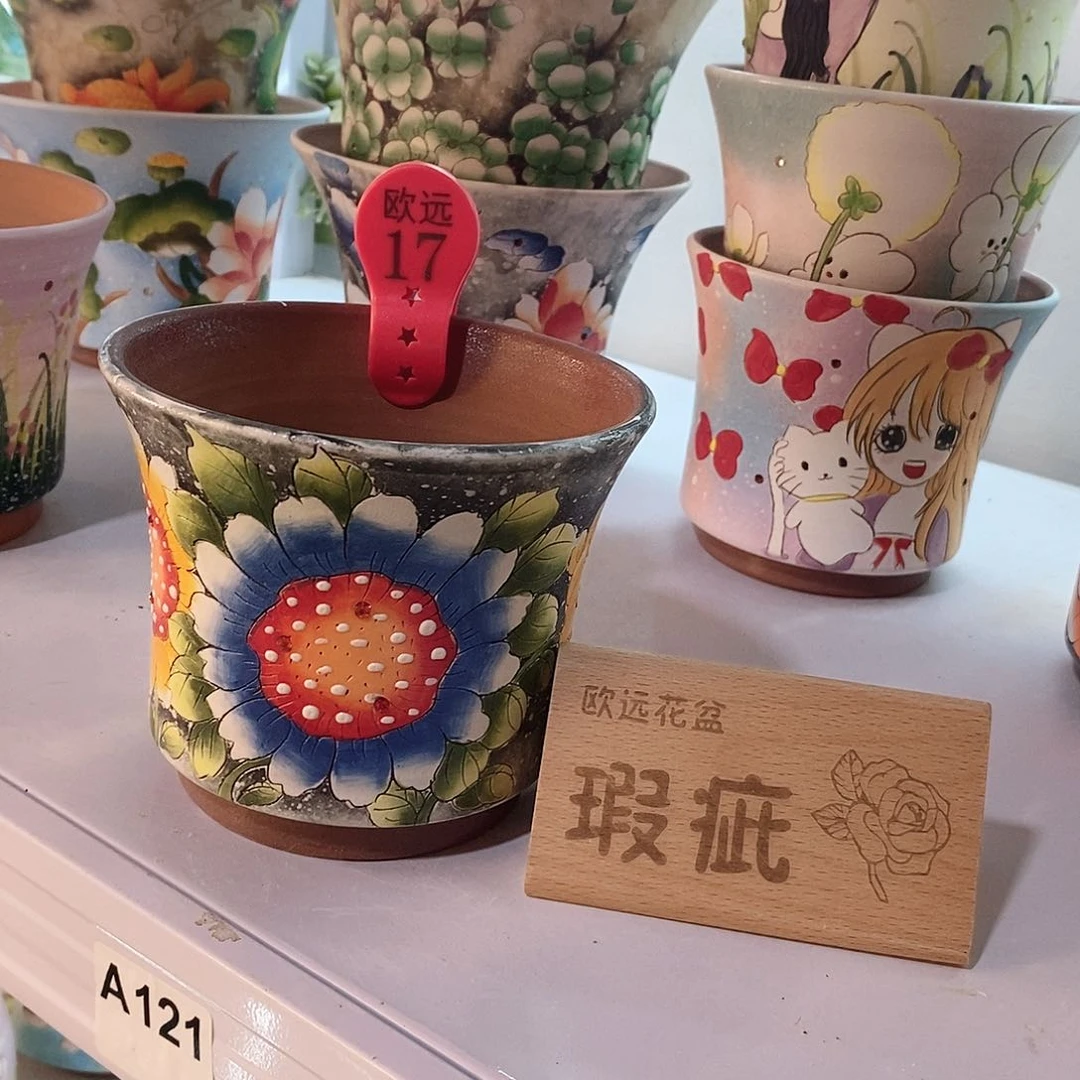 紫砂花盆红陶手绘花盆