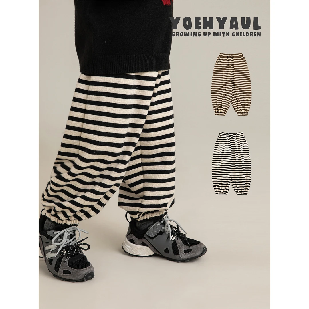 YOEHYAUL/幼悠冬一波 男童醒目撞色条纹活泼不沉闷束脚长裤 N7115