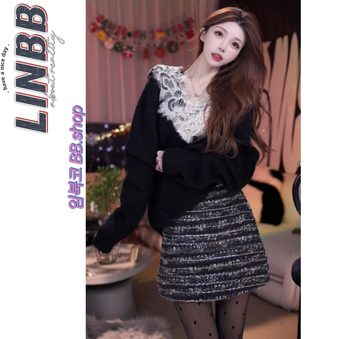 林北鼻-【银霜半裙】韩代亮丝千层显瘦A字高腰裙