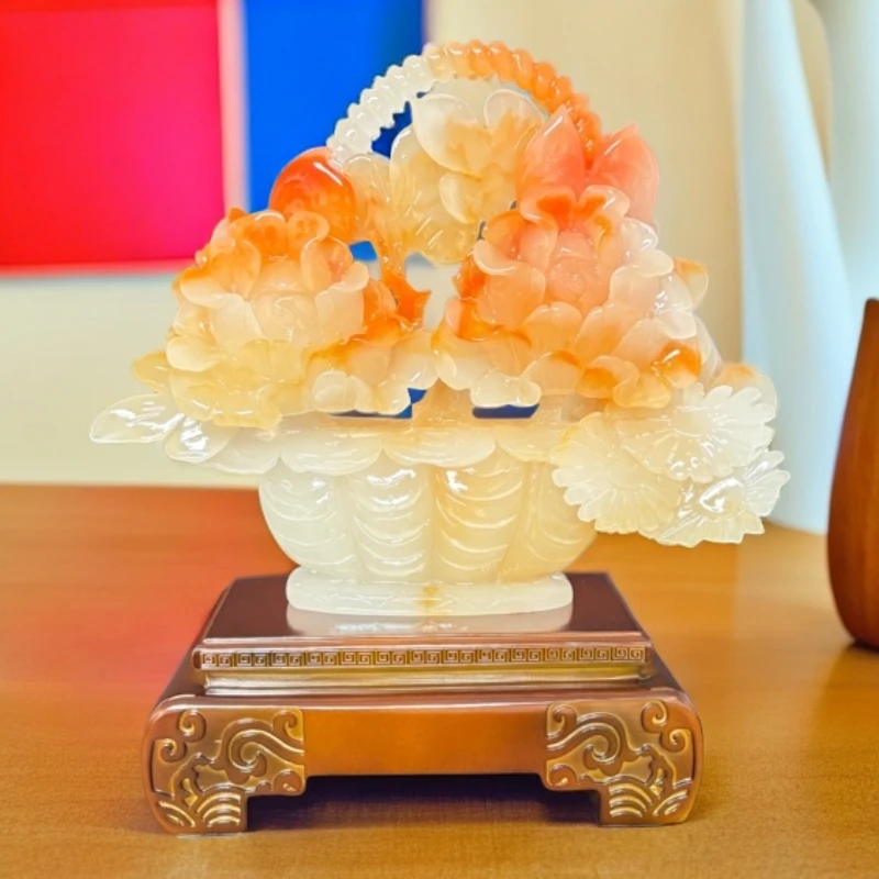 长33高36公分红花冰玉中号富贵平安花篮客厅玄关乔迁新居开业礼物