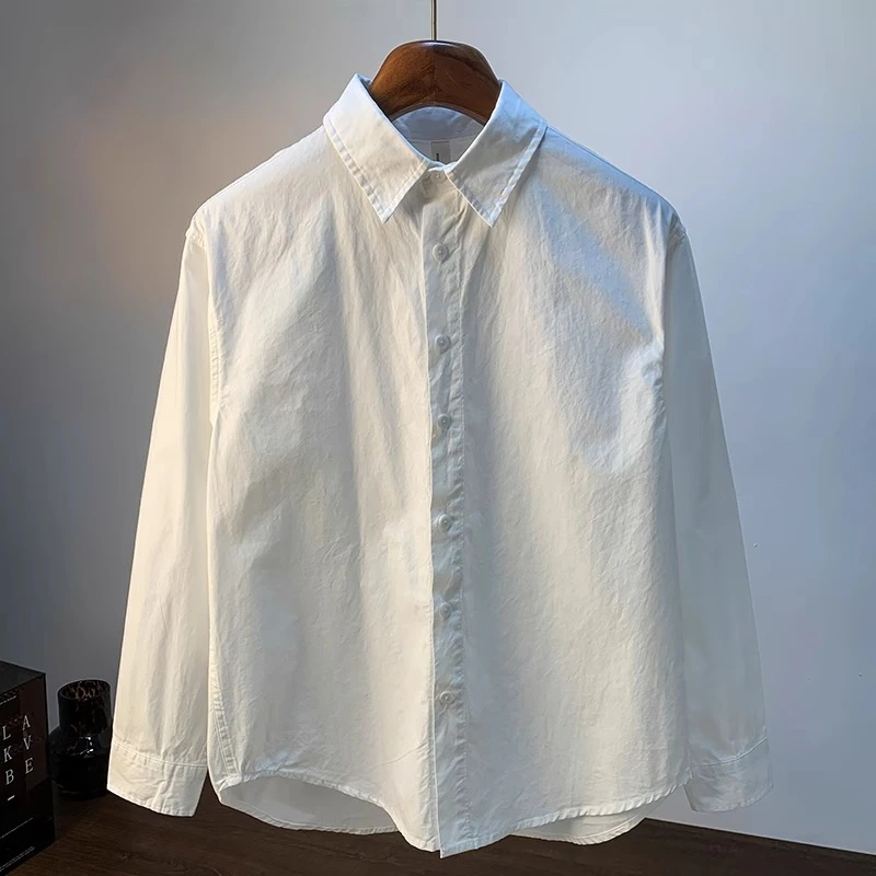 Cebrodz白色长袖衬衫男士2025年全棉简约纯色宽松高级感休闲衬衣