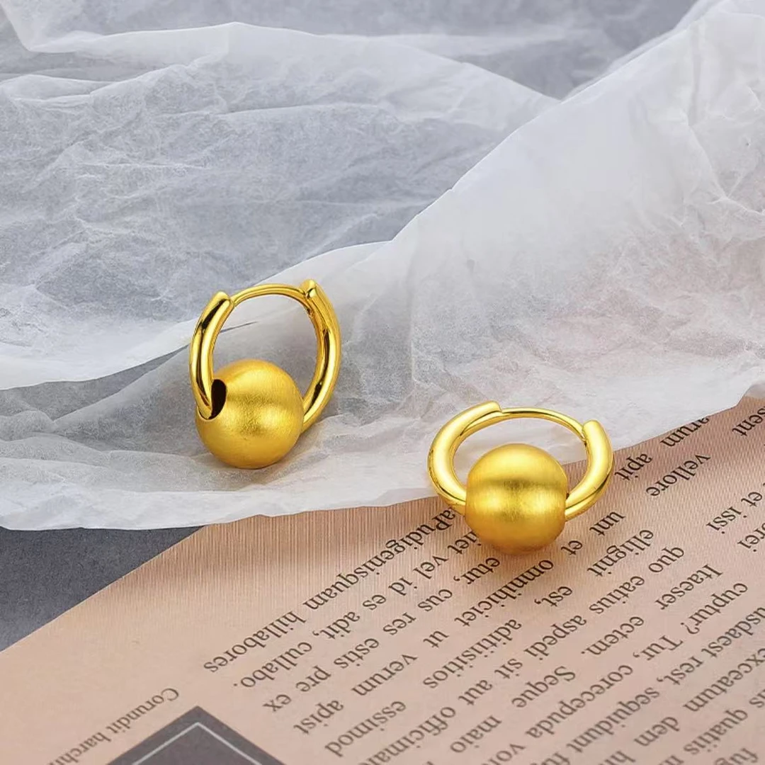 925银针 镀18k金【拉丝球耳扣】时尚气质古法金色简约