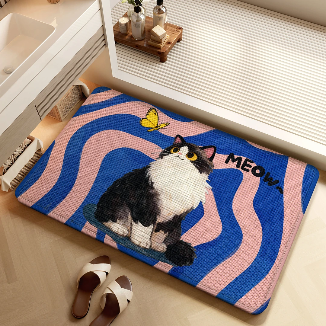 仿亚麻喵喵浴室防滑地垫卫生间门口吸水脚垫厕所洗手间速干地毯