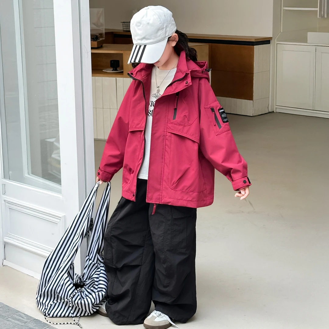 女童秋冬款夹棉加厚冲锋衣2025新款6-12岁中大童洋气秋装休闲外套