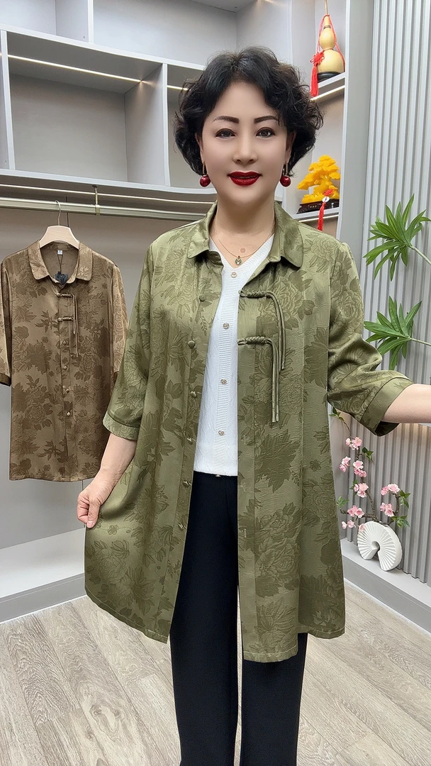 CF#8212夏季时尚洋气中长款翻领开衫，衣长88