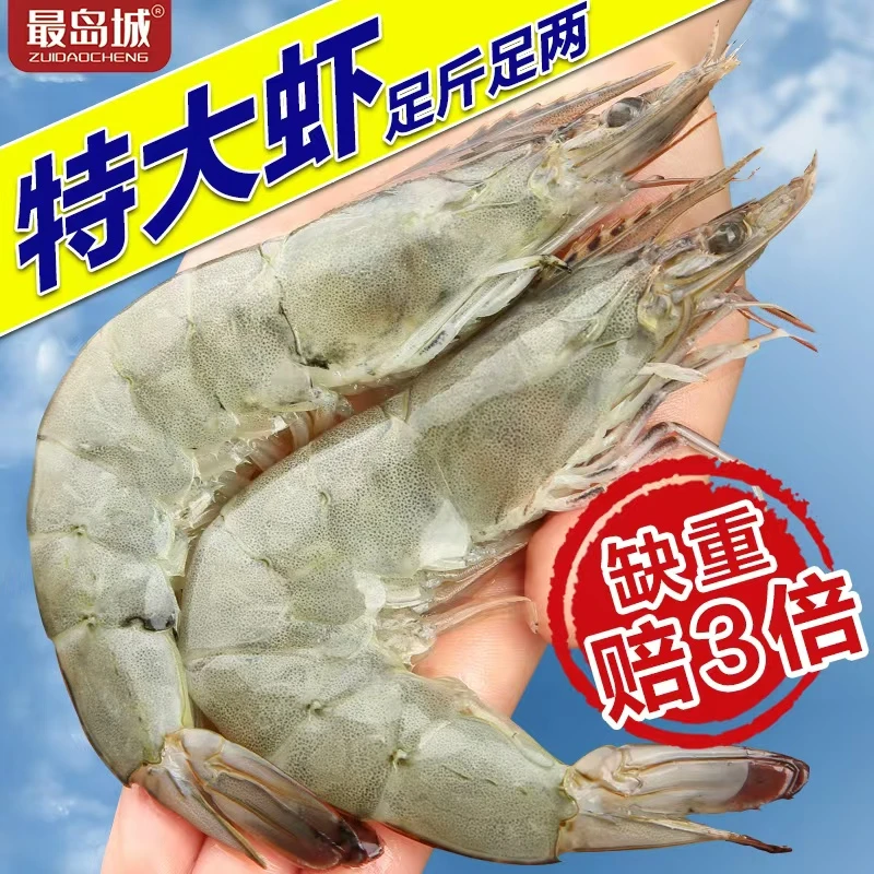 气冻20/30青岛大虾净重3斤到手约40只新鲜海虾海捕速冻青虾白对虾
