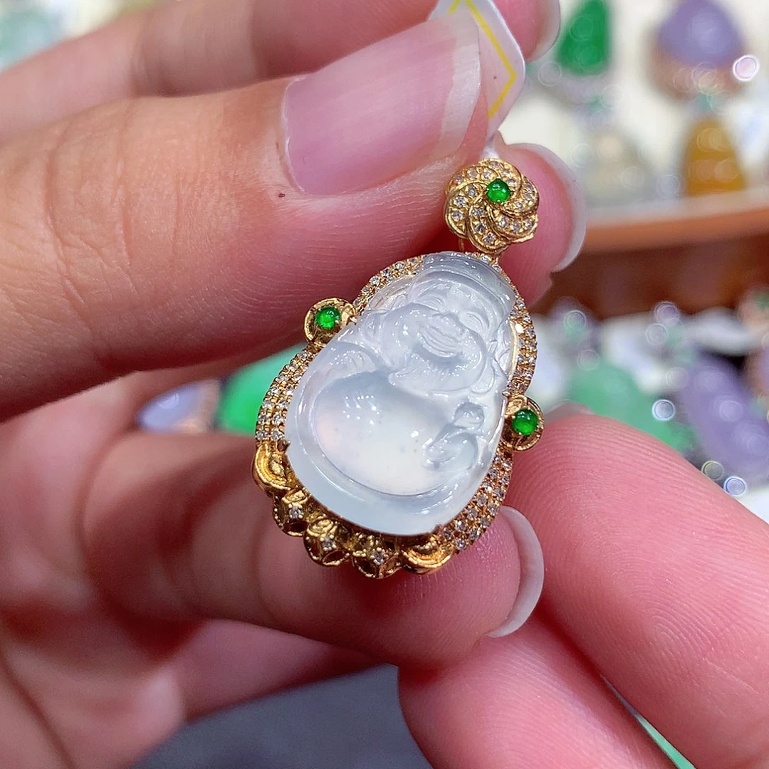 翡翠18K金镶嵌吊坠(不含链)