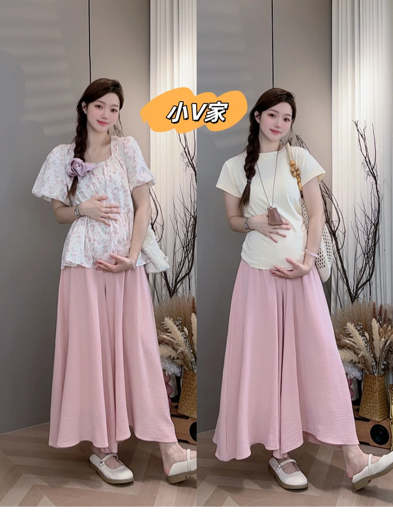 A1119#孕妇装大码显瘦直筒高腰宽松休闲裙裤与减龄娃娃衫上衣套装