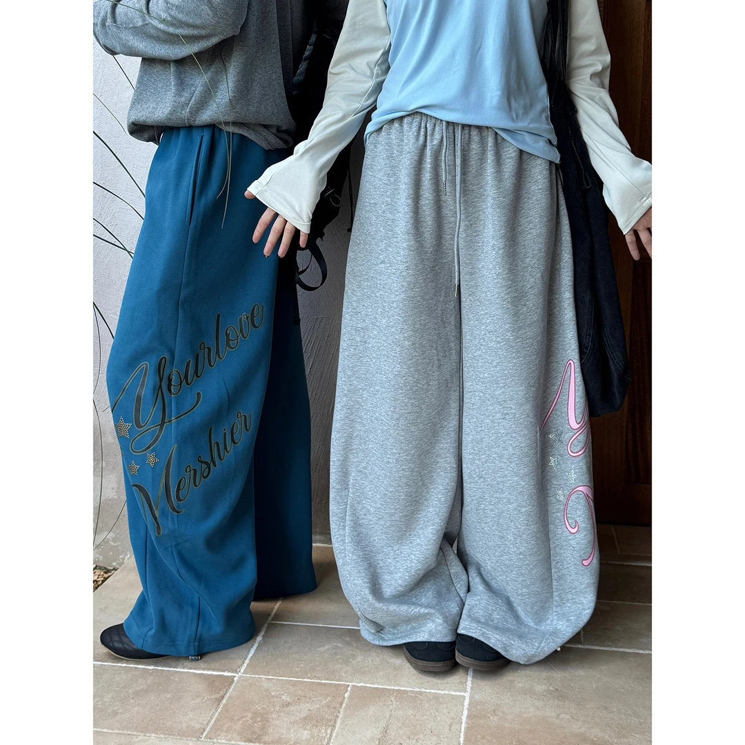 19studio WAYNEPRINCE松弛感字母印花运动卫裤宽松阔腿裤拖地美式