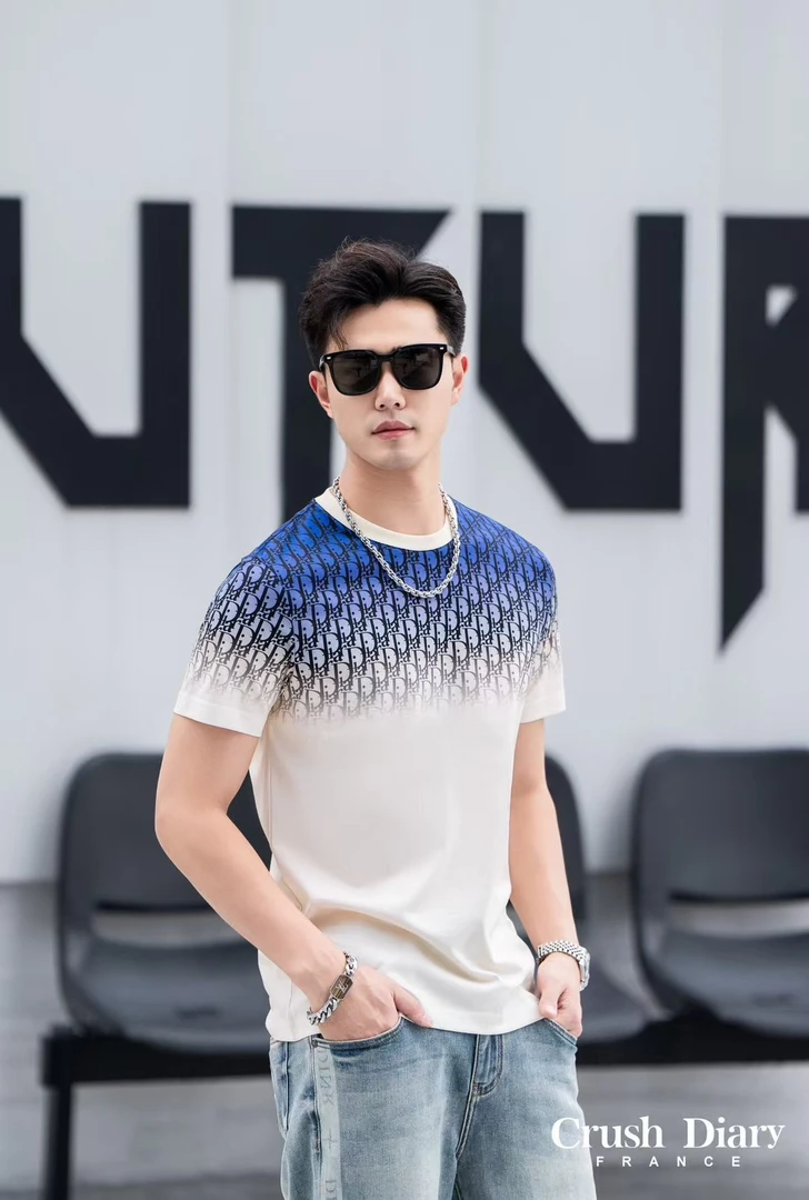 『沙恩名品』2025奢品CD欧美时潮流百搭夏季修身印花男士半袖