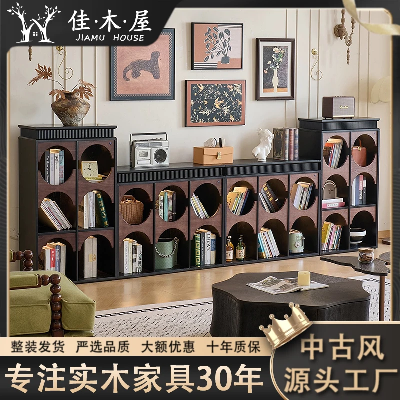 环梦法式书柜复古全实木客厅半墙书柜电视柜一体落地置物矮书架