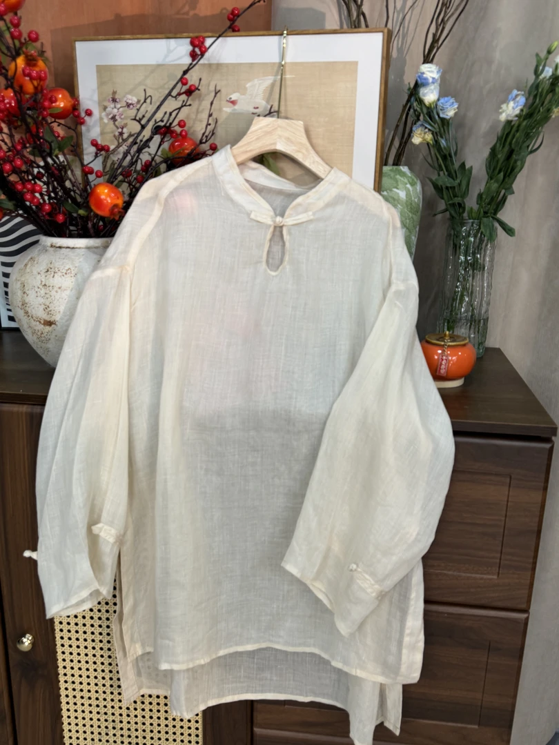 【苏里】新中式立领设计苎麻长袍宽松显瘦上衣