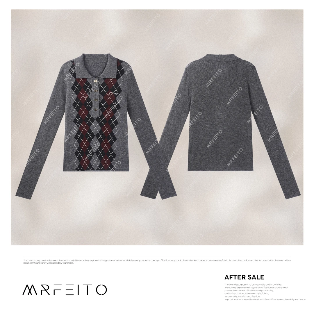 【英伦复古】2025年春季新款菱形格女士针织衫H869M02C30574