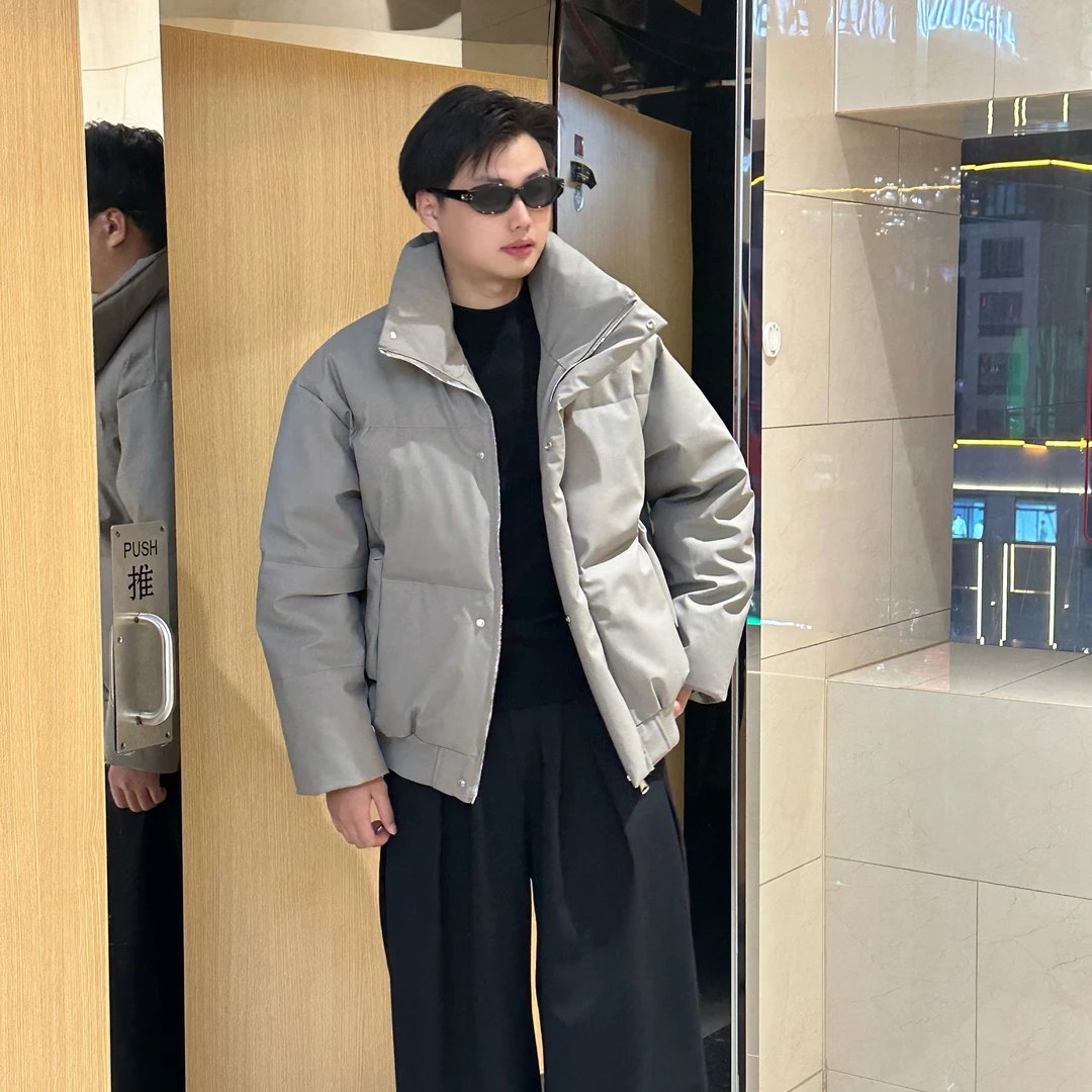 黑色pu皮短款棉服男冬季加厚立领cleanfit棉衣外套保暖面包服上衣