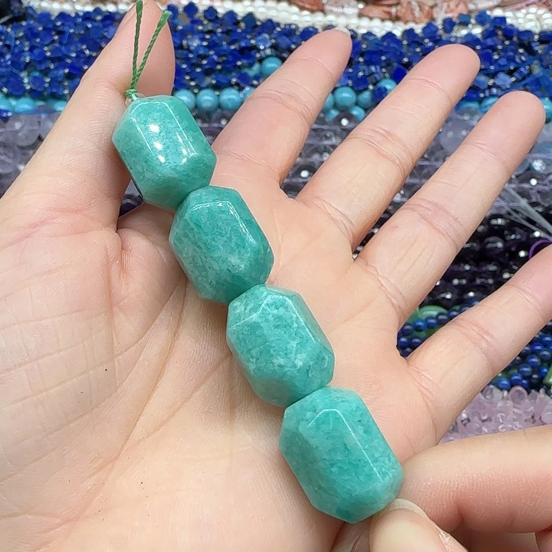 玛瑙/玉髓珠宝半成品合金天河石14-20mm4颗