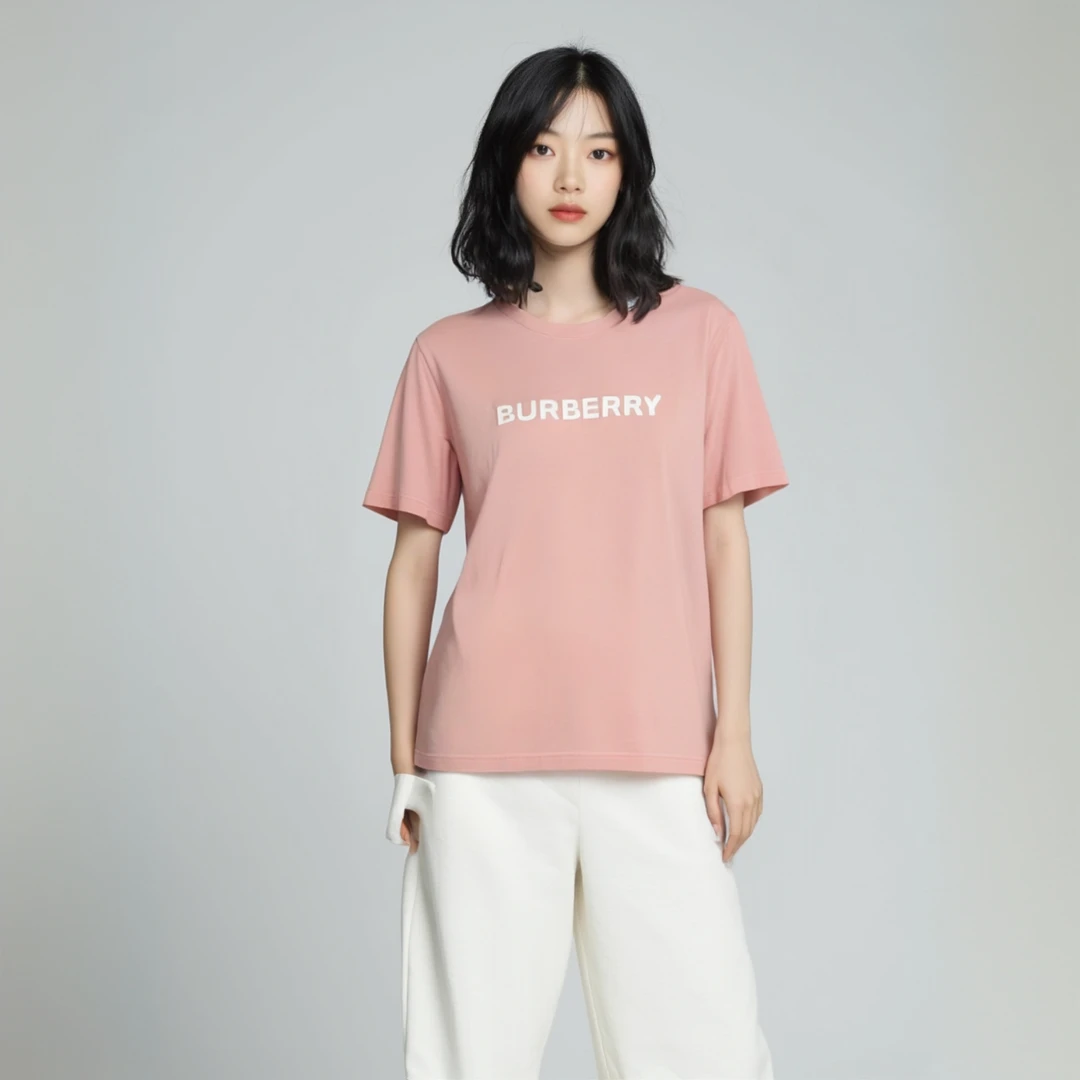 未使用 BURBERRY/博柏利 14288908 印花logo短袖 粉色 M码 无吊牌