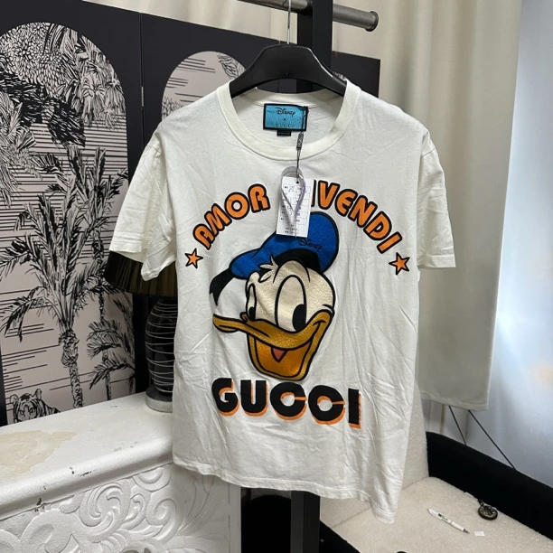 99新 GUCCI/古驰 迪士尼唐老鸭联名印花白色T恤 xs码/5573