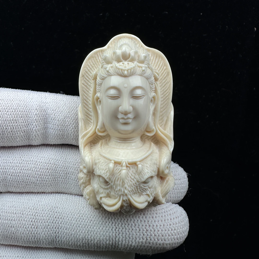 K9632【王金亮大师】天然猛犸牙 普贤龙蛇32*57*22mm支持鉴定