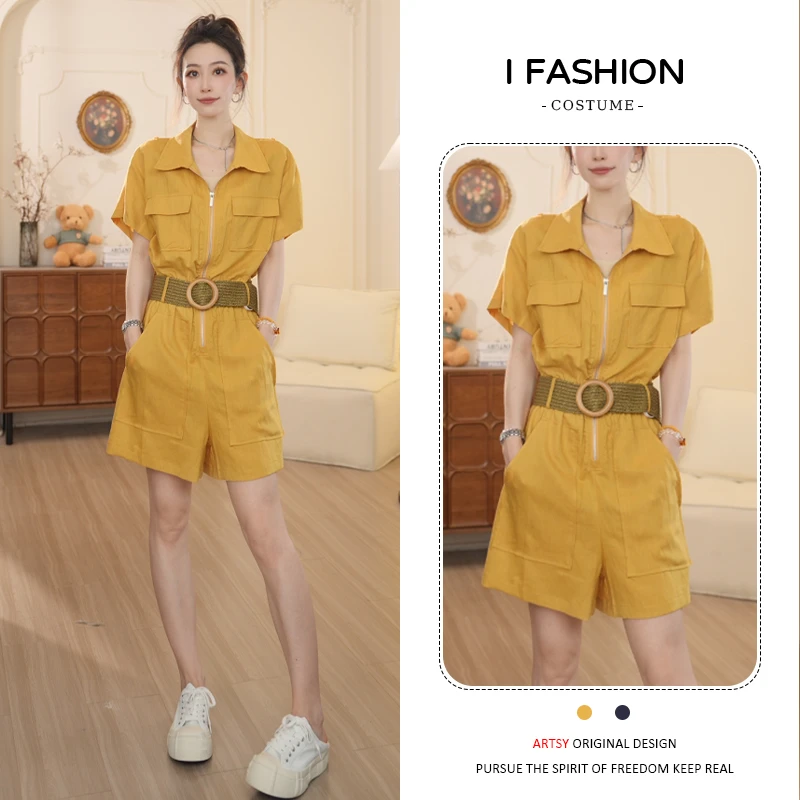 高级感休闲工装连体裤女2025年夏季新款气质时尚百搭显瘦短裤子潮