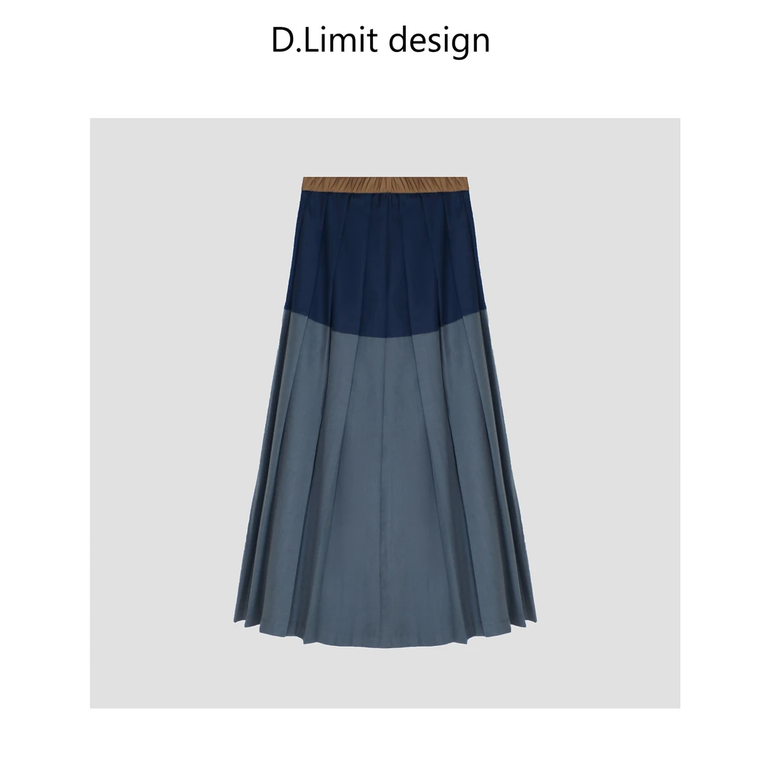 【D.Limit design】法式学院风复古撞色半身百褶裙DLCK1007