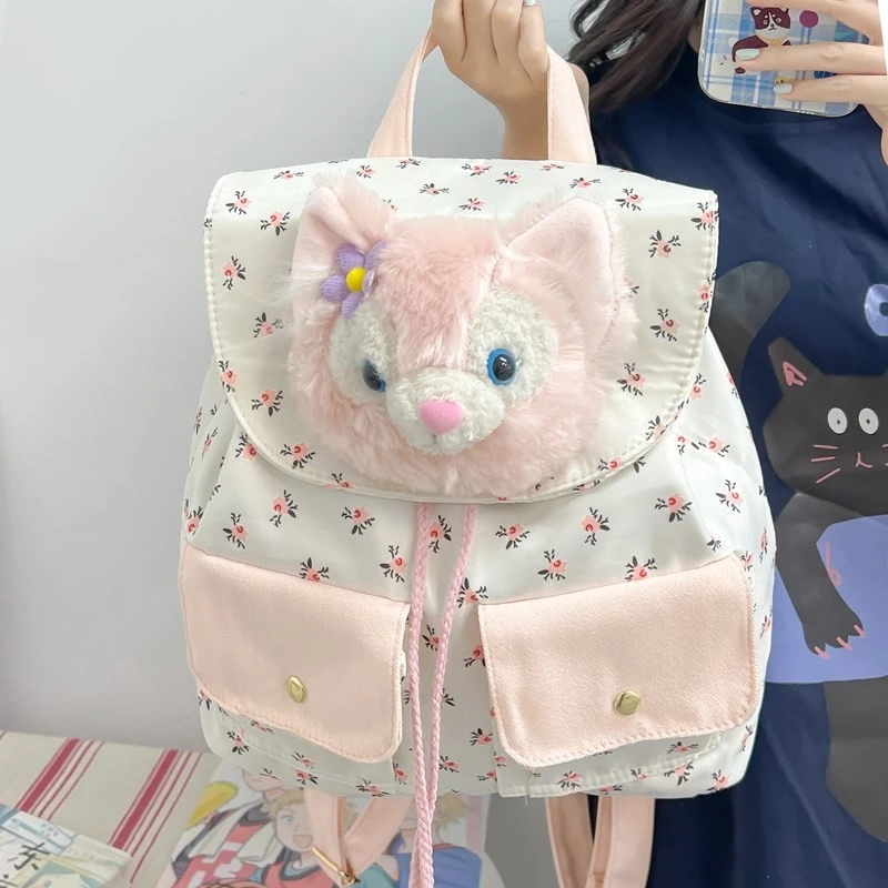 可爱少女粉碎花帆布双肩包2024新款高颜值大容量上课书包休闲背包