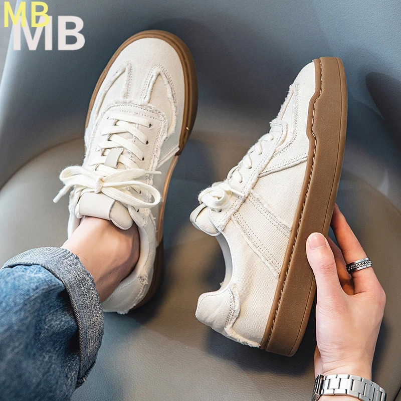 2025夏季新款透气厚底板鞋男百搭潮流复古德训鞋日系真皮阿甘鞋潮