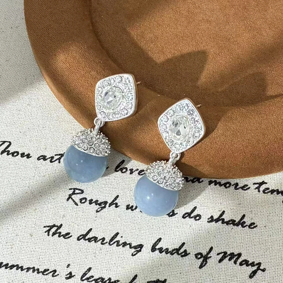 合金合成锆石耳饰 远远（YY433）云破天青